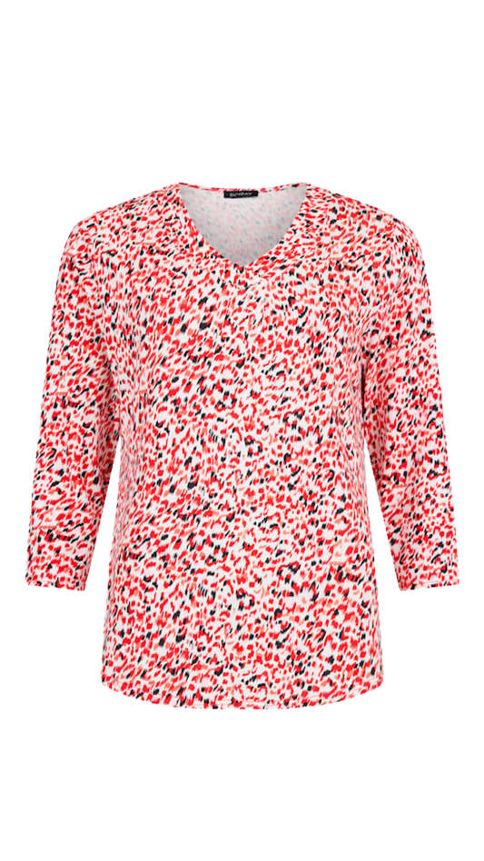 Cross Over V-Neck 3/4 Sleeve Abstract Print Top. Style SUN6121