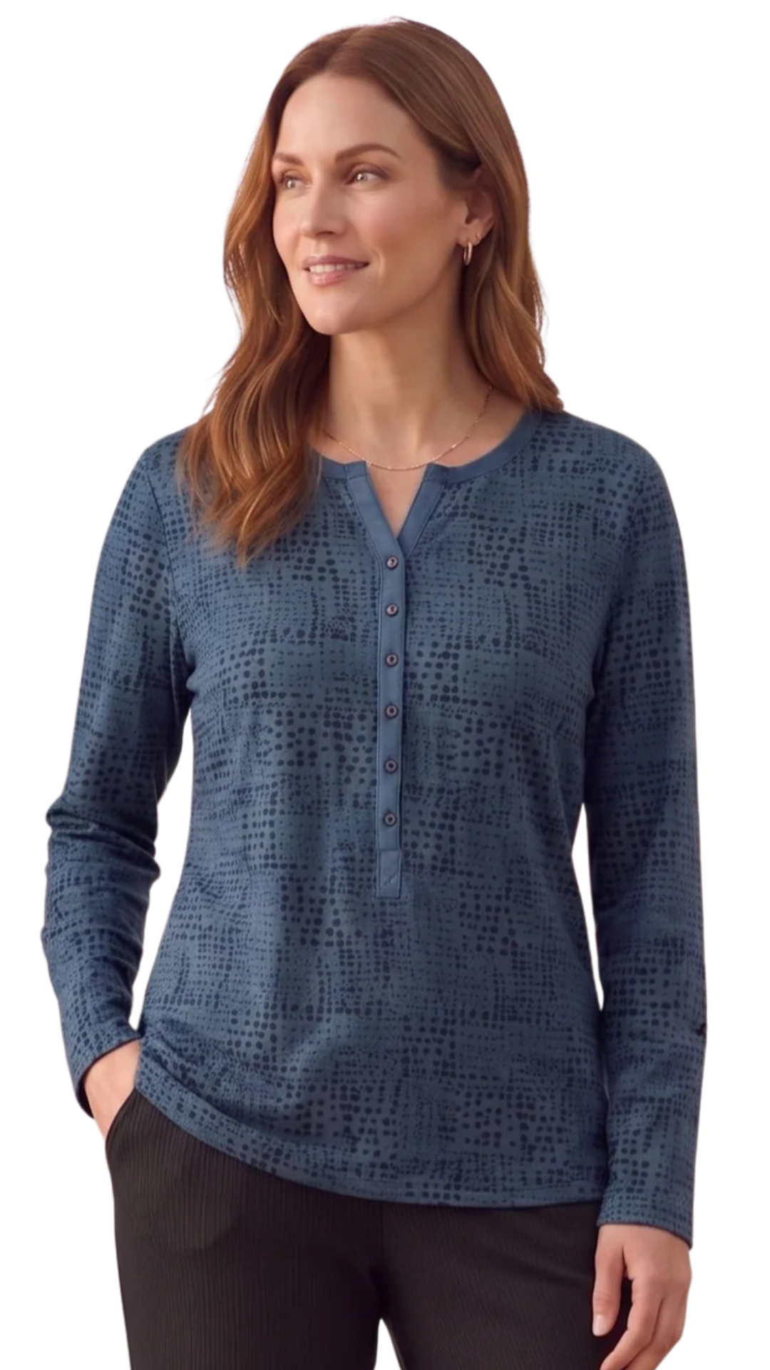 Long Sleeve Dot Print Henley Top. Style WP1274
