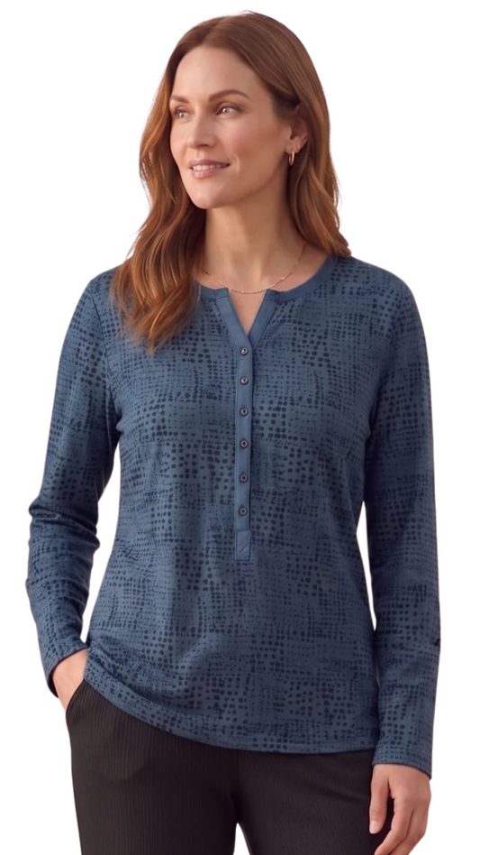 Long Sleeve Dot Print Henley Top. Style WP1274