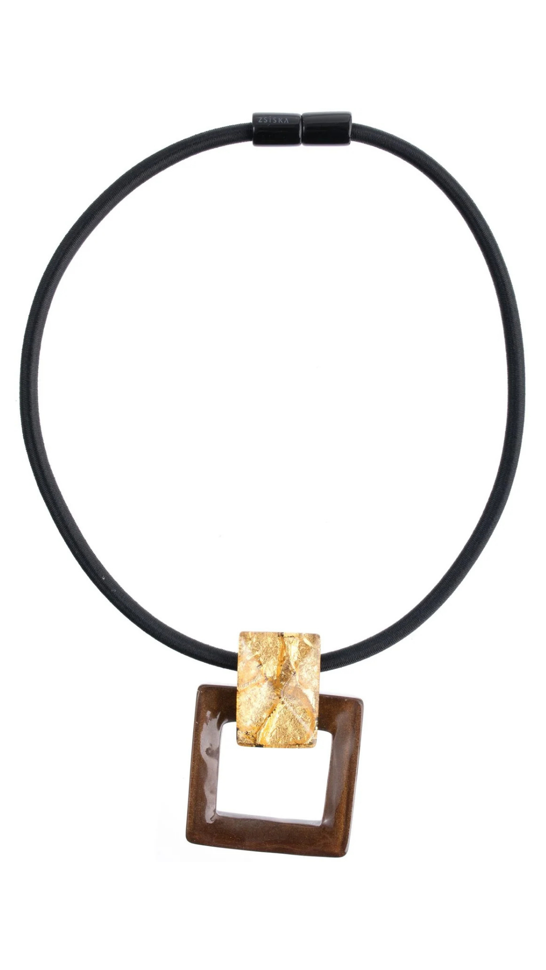 Lumi 2 Bead Collection - Brown Hollow Square & Solid Small Gold Square Necklace. Style 6460150GBROQ02