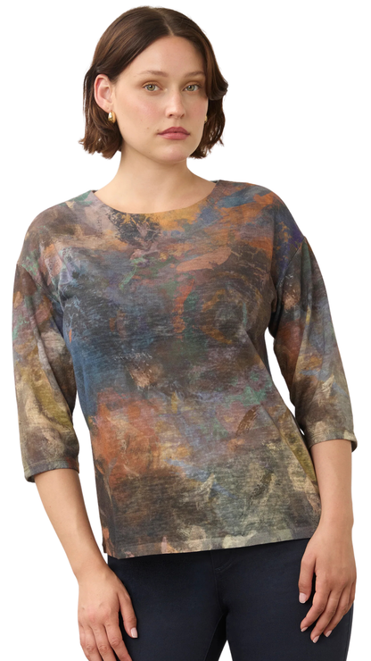 Abstract Print Boat Neck Drop Shoulder Top. Style FD3901451