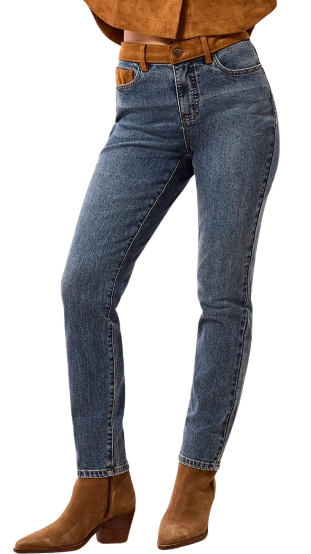 Audrey Faux Suede Waistband Slim Ankle Jeans. Style TR6247O-5632