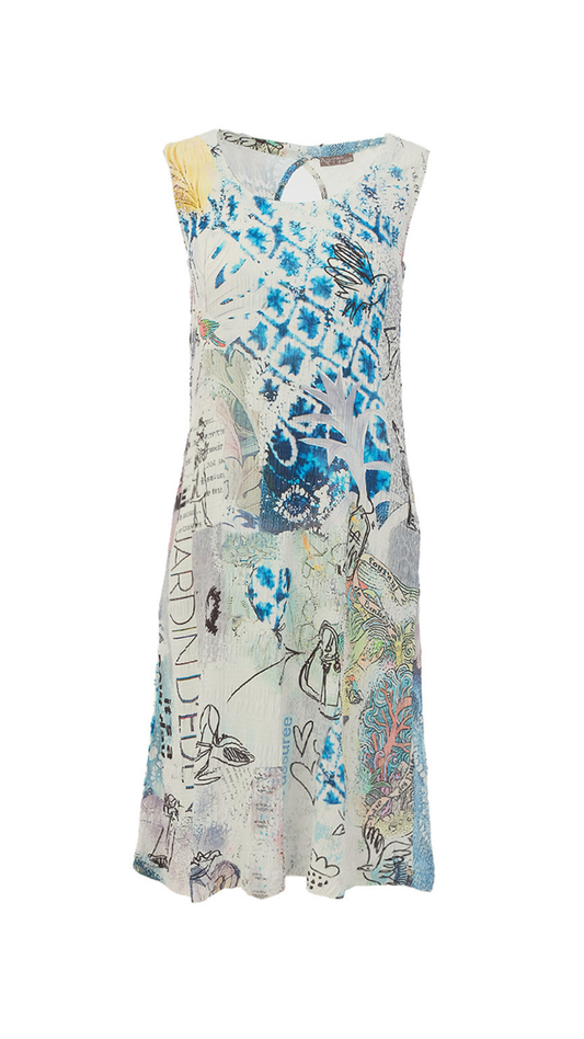 "Collage 46" Artist Print Sleeveless Keyhole Detail Dress. Style DOLC26744