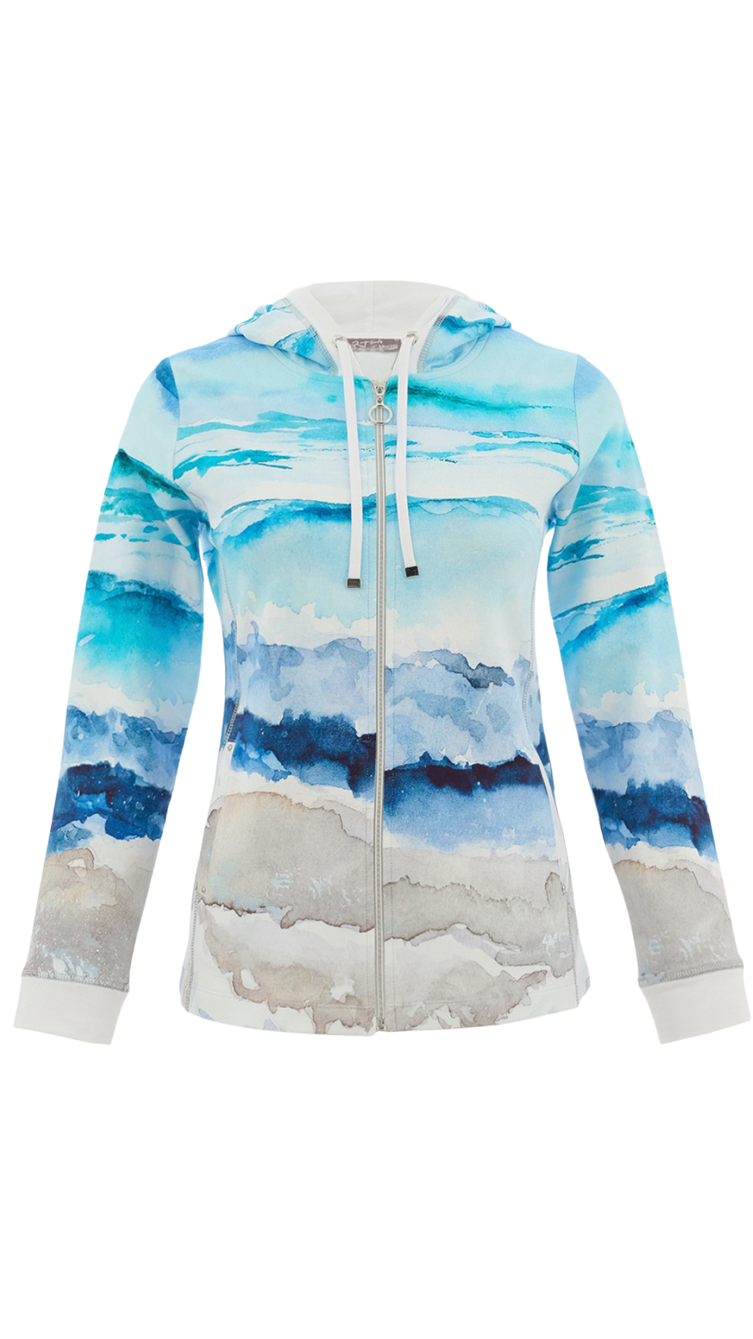 "Seascape" Artist Print Zip Front Hooded Jacket. Style DOLC26613