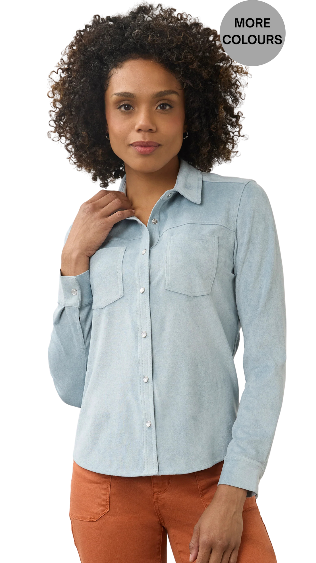 Long Sleeve Button Front Suede Top. Style FD7476196