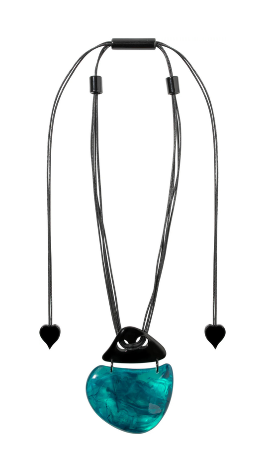 Bali Collection - Two Bead Teal & Black Pendant Necklace. Style 7450201TEALQ00