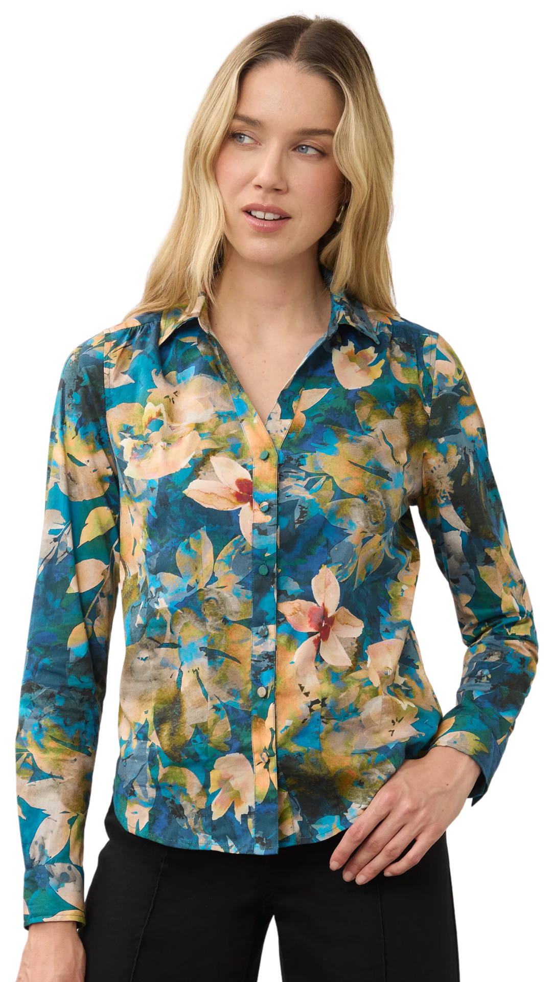 Floral Print Collared Button Front Top. Style FD7902623