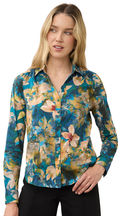 Floral Print Collared Button Front Top. Style FD7902623