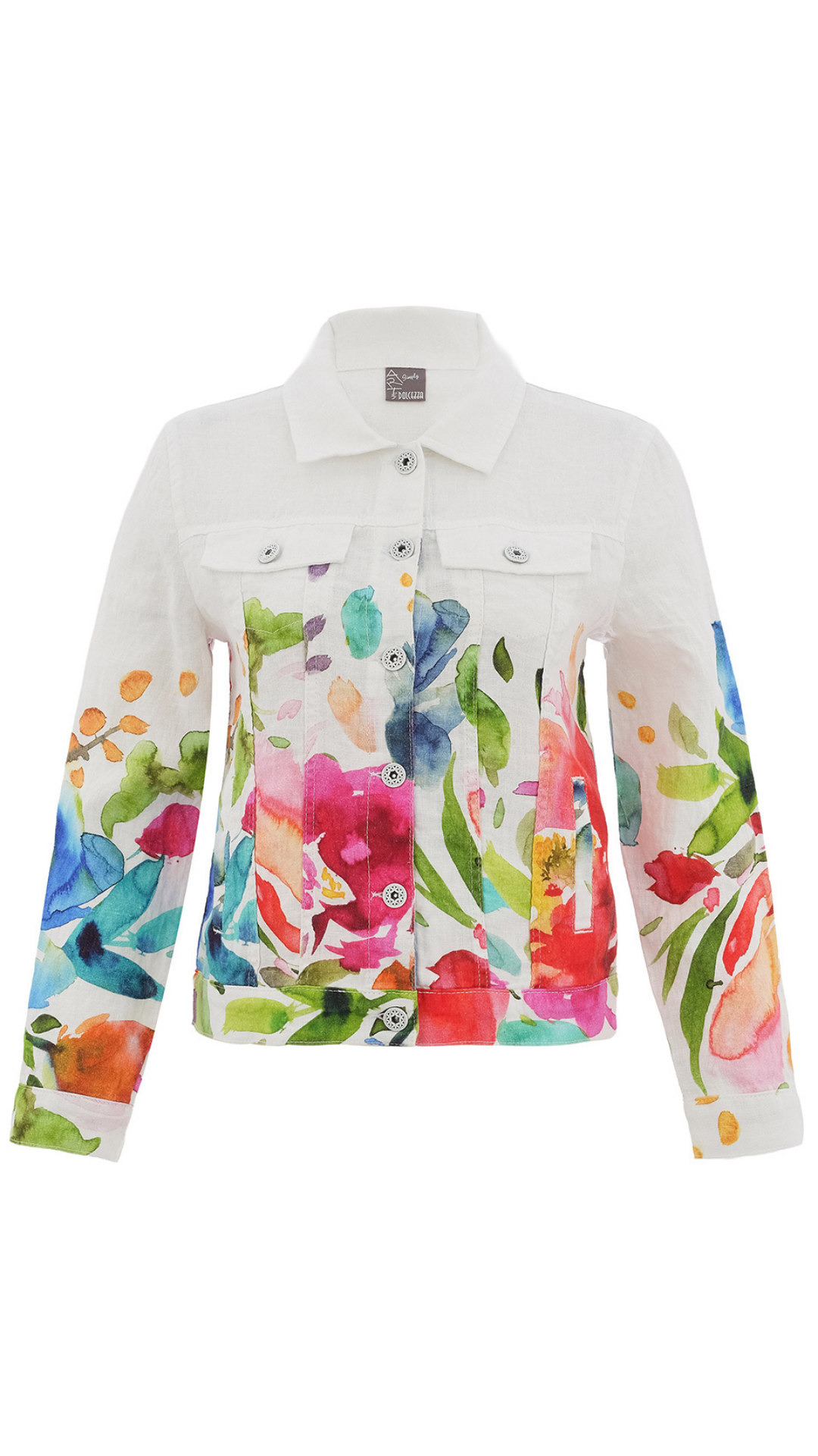 "Spring Delight" Artist Print Structured Linen Jacket. Style DOLC26705