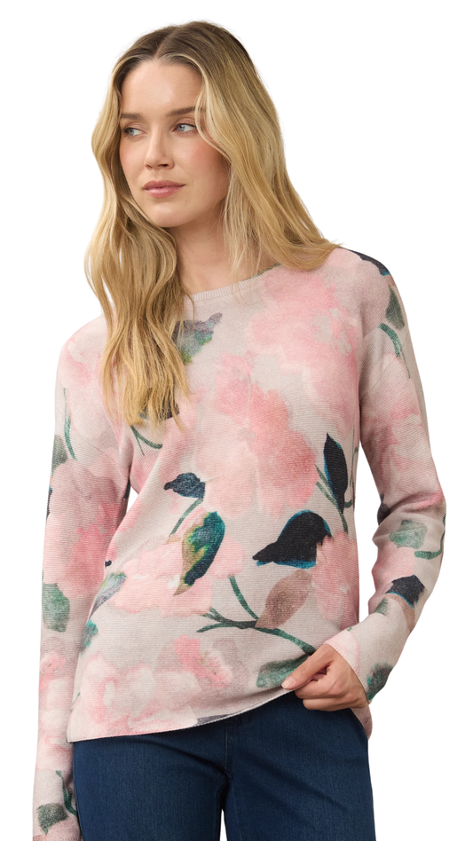 Long Sleeve Crew Neck Floral Printed Top. Style FD1788314