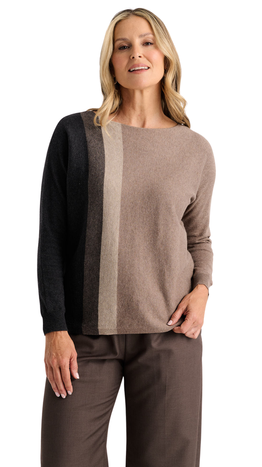 Brown Tones Colour Block Pop-Over Sweater. Style ZKP8537U
