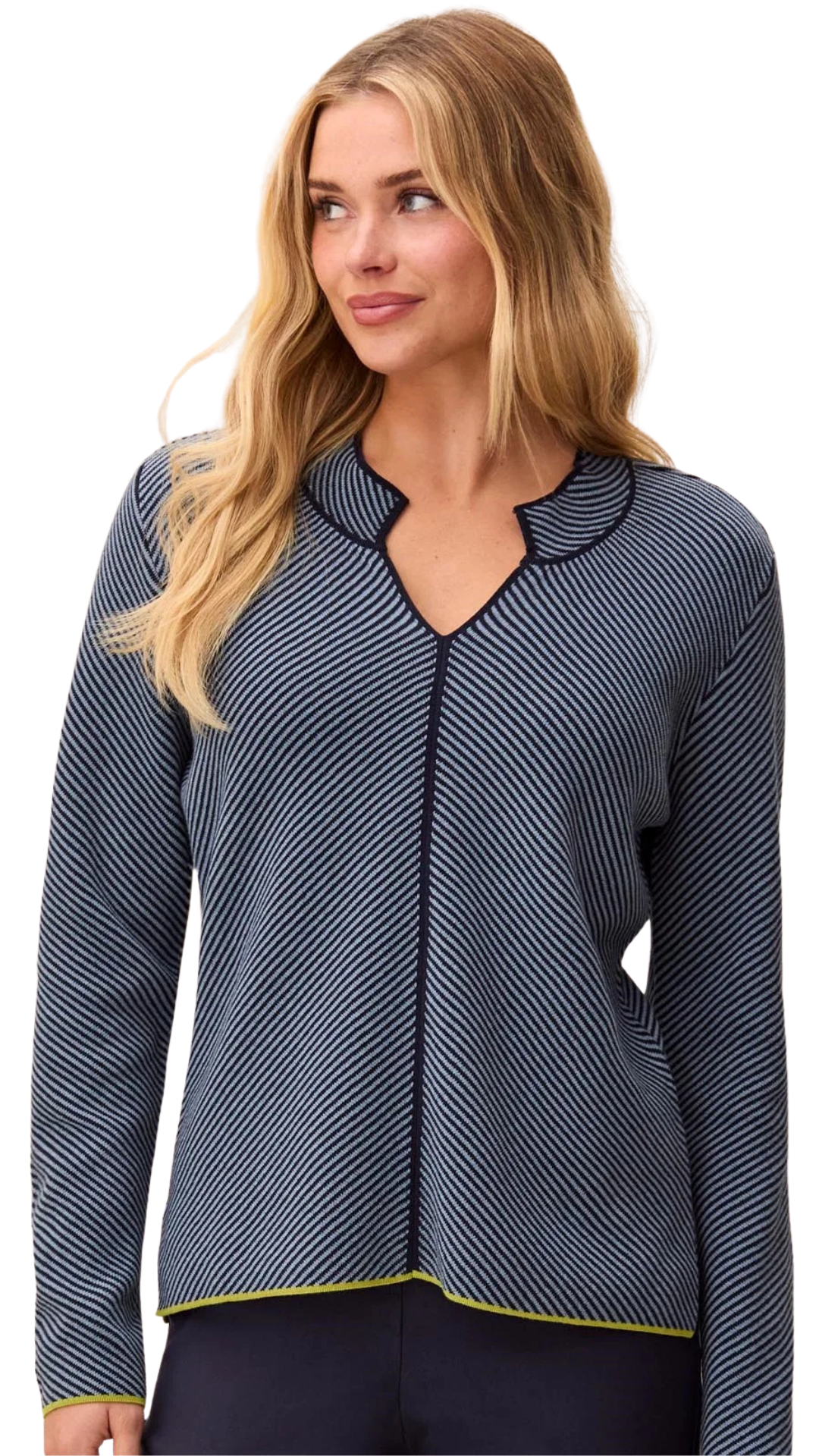 Textured Diagonal Stripe Split Neck Sweater. Style TR3184O-576
