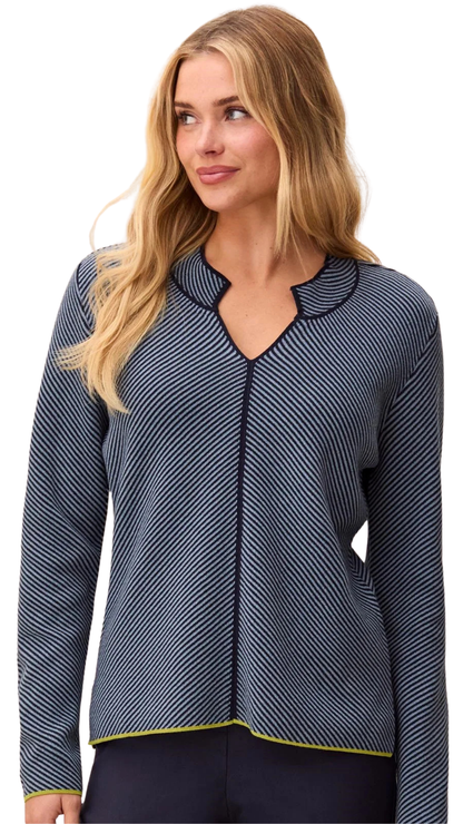 Textured Diagonal Stripe Split Neck Sweater. Style TR3184O-576
