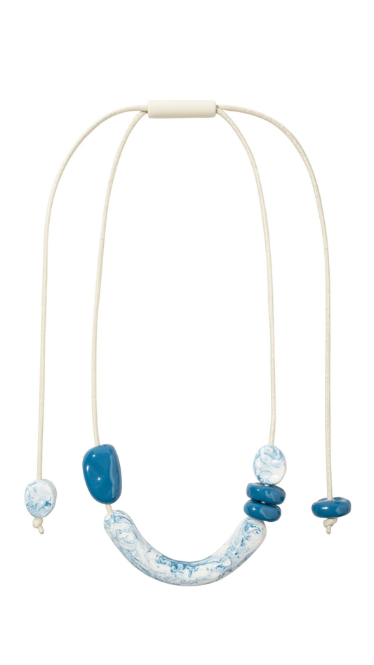 Organic Collection - Multi Size Marble & Solid Blue Beads Necklace. Style 6300103MBLUQ05