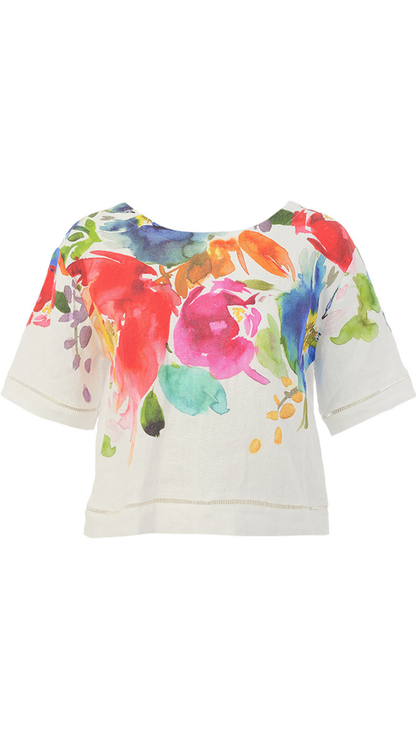 "Spring Delight" Artist Print Button-Up Back Top. Style DOLC26700