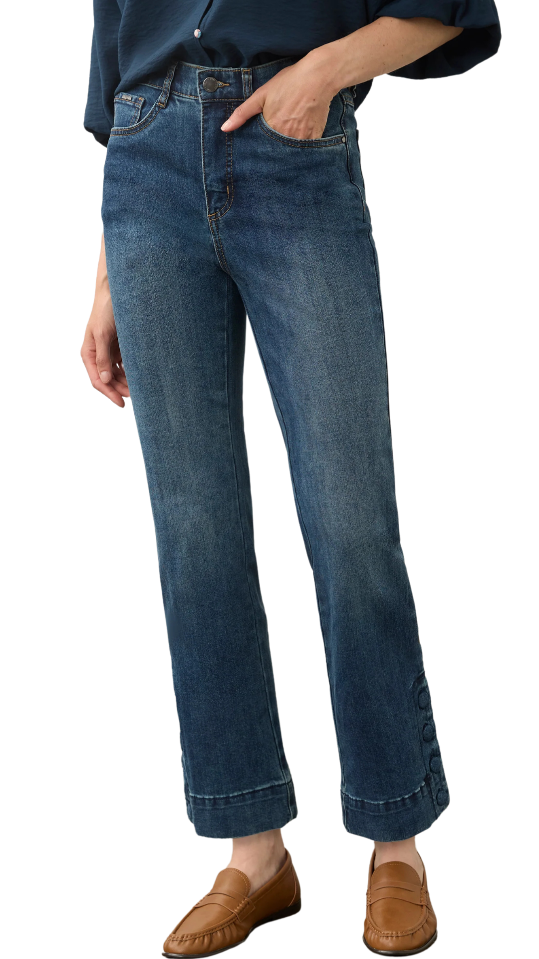 Suzanne Boot Ankle Length Buttons Cuff Jeans. Style FD6854779