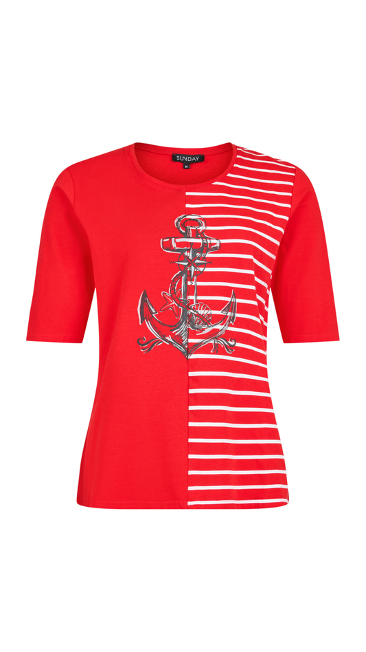 Anchor Nautical Print Short Sleeve Top. Style SUN6902