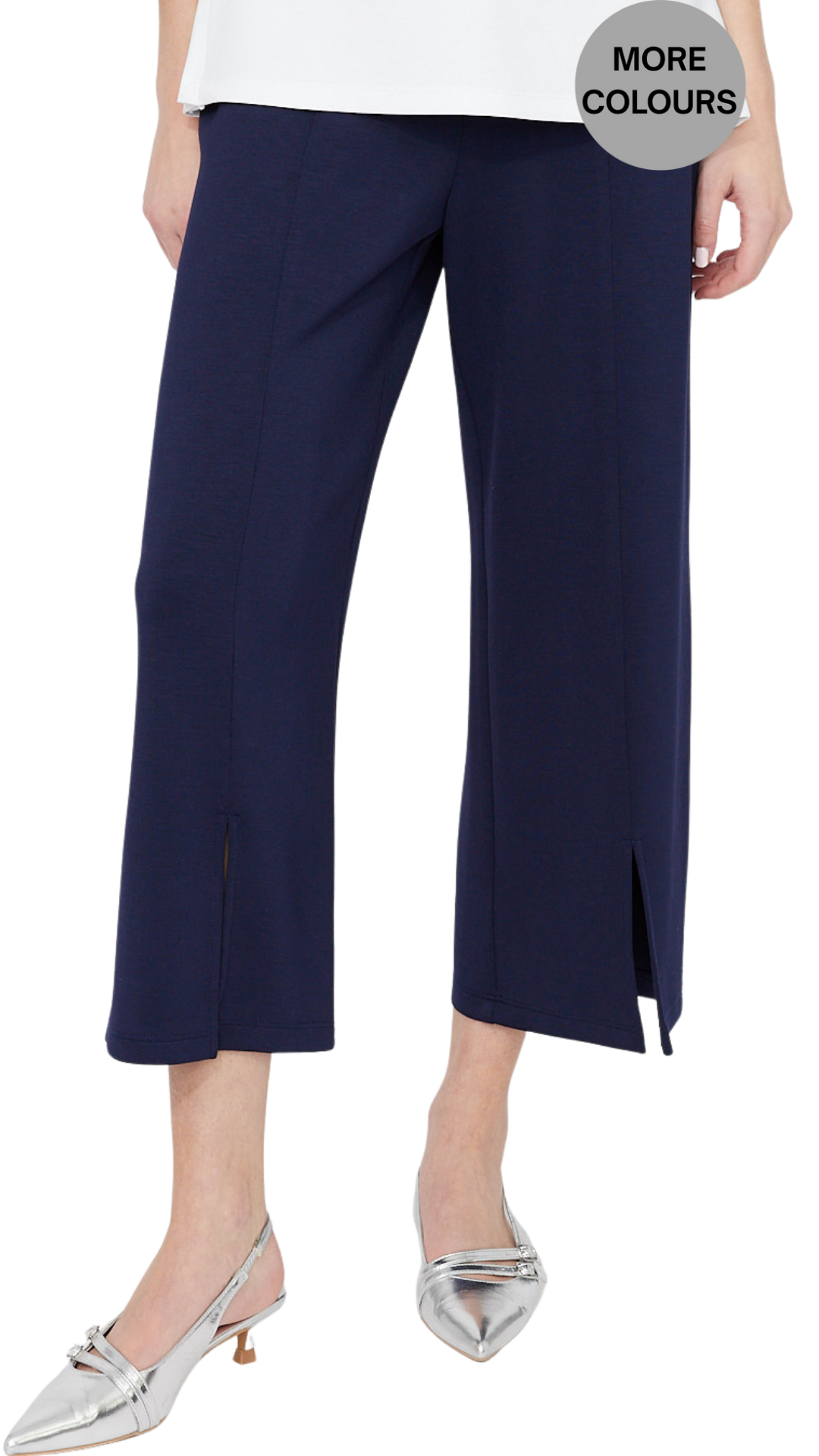 Pull-On Elastic Waist Front Slit Cropped Pants. Style FL261148