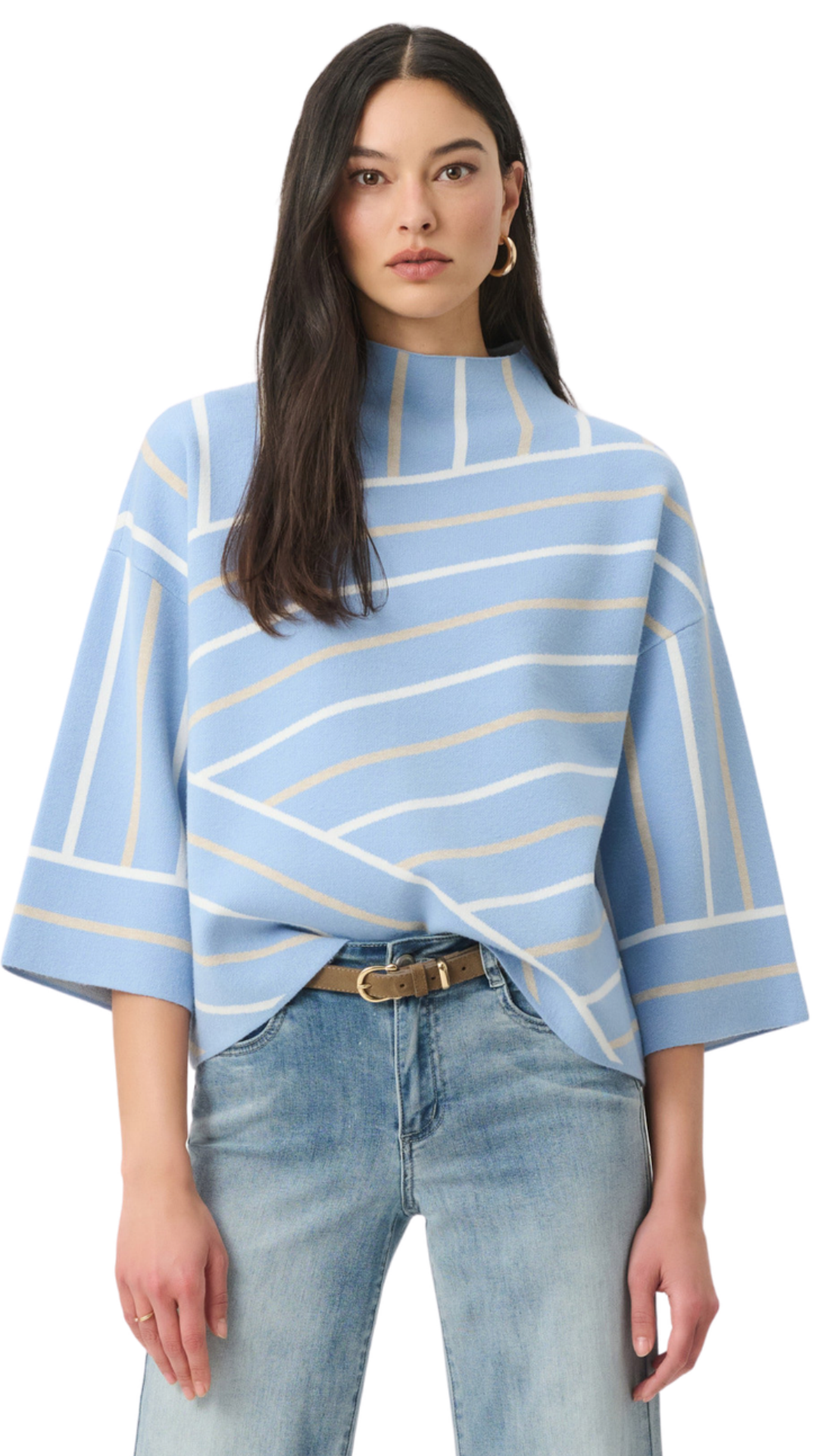 Mock Neck Abstract Stripe Sweater. Style JR271903