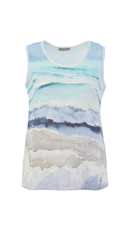 "Seascape 1" Artist Print Sleeveless Round Neck Top. Style DOLC26632