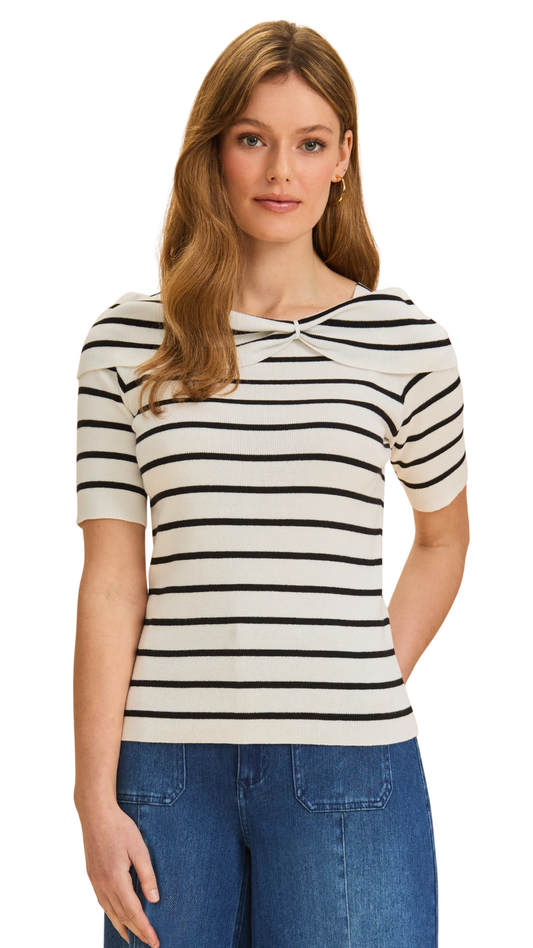 Striped Fold-Over Neckline Detail Top. Style FD1193764