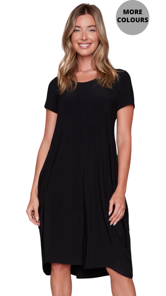 Short Sleeve Balloon Silhouette Midi Dress. Style CK33115