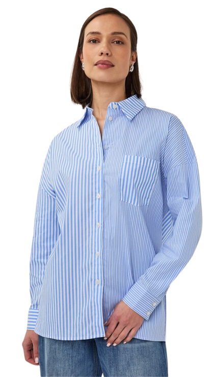 Striped Lightweight Button Up Collared Blouse. Style ESQ28003