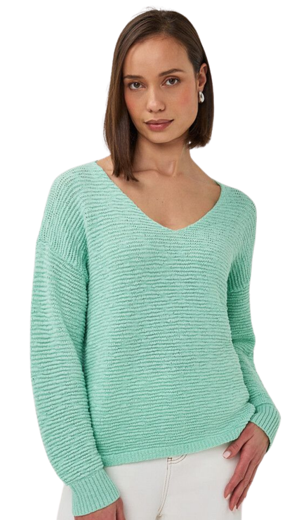 Yarn Drop Shoulder V-Neck Sweater. Style ESQ02020