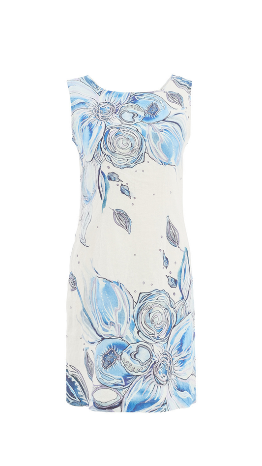 "Blue Flowers" Artist Print Back Zipper Sleeveless Dress. Style DOLC26653