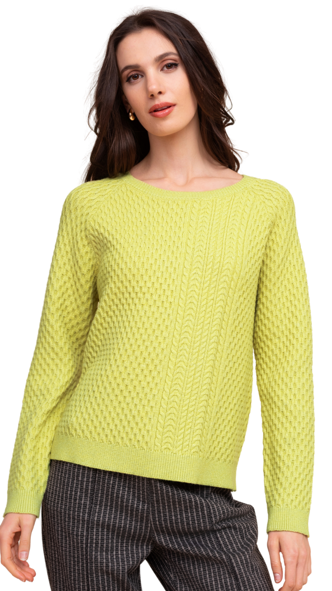 Round Neck Cable Knit Long Sleeve Sweater. Style ALS48010