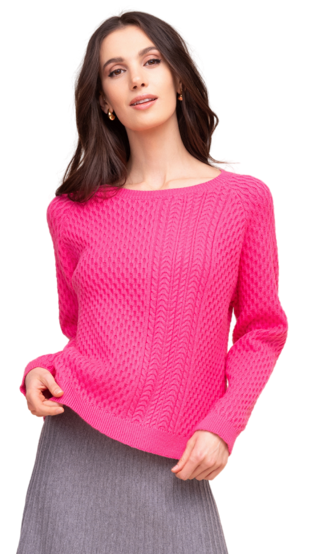 Round Neck Cable Knit Long Sleeve Sweater. Style ALS48010