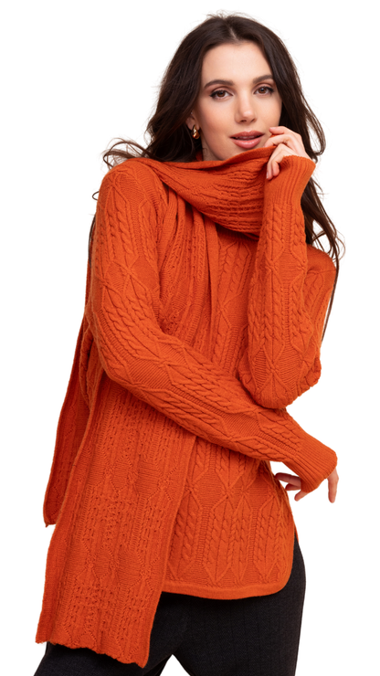 Matching Detachable Scarf Cable Knit Sweater. Style ALSA48068