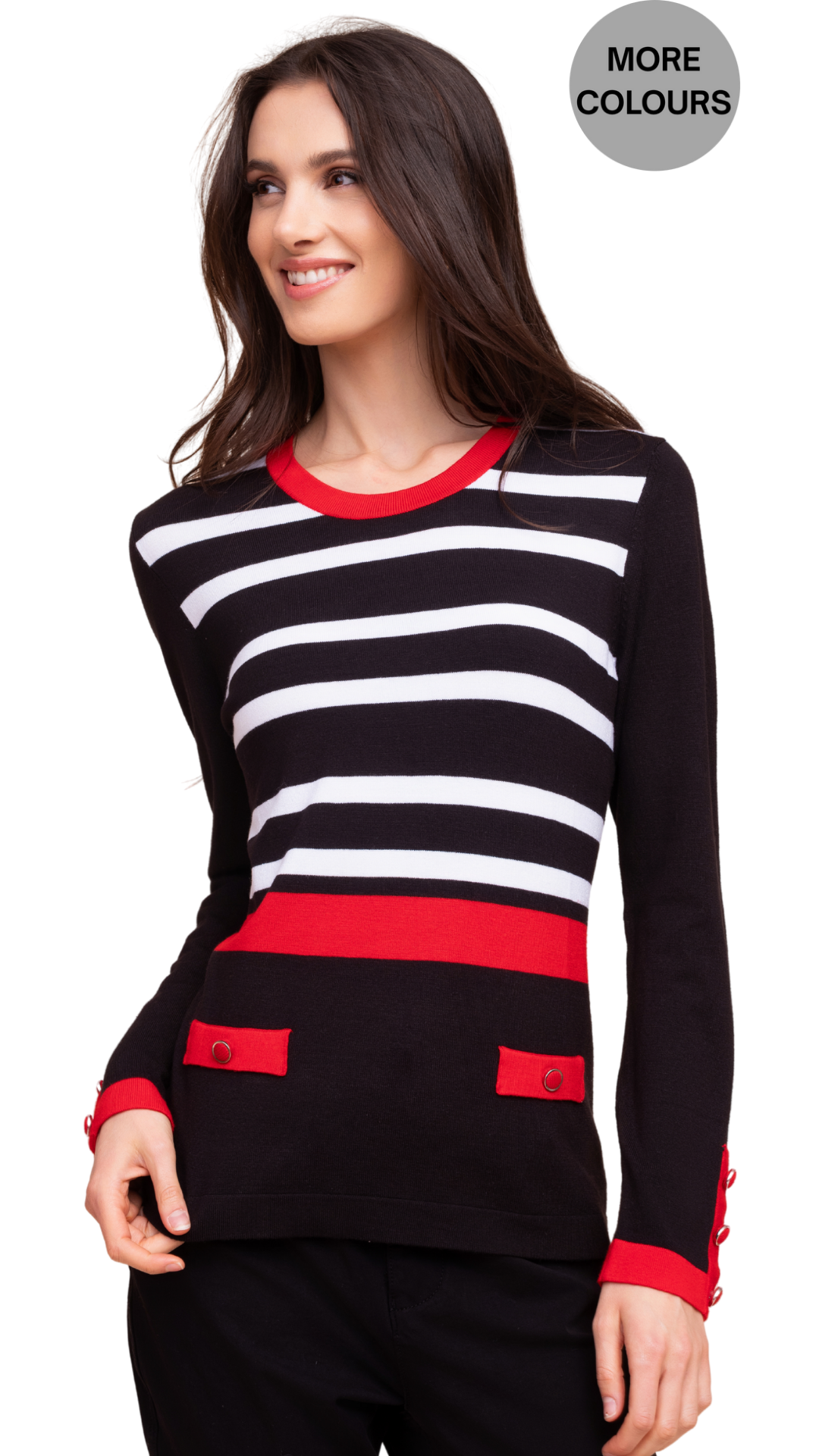 Striped Crew Neck Colour Details Long Sleeve Sweater. Style ALS48049