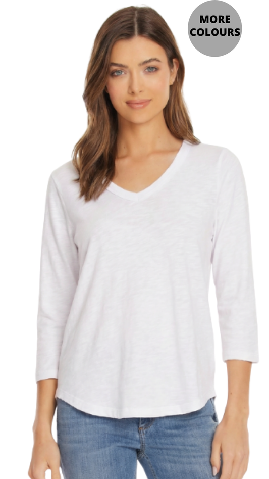 V-Neckline 3/4 Sleeve Cotton Top. Style MO47F-95773