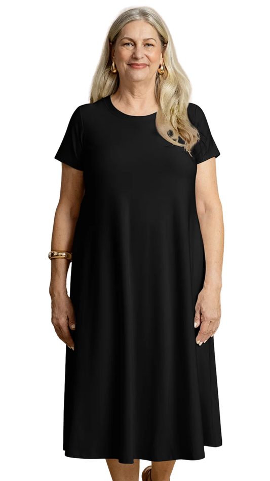 Black Nu-Trapeze Dress. Style SI28198-1BLK