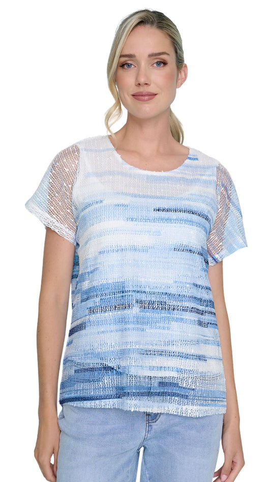 Mesh Staggered Stripes Overlay Top. Style PYZC262RI
