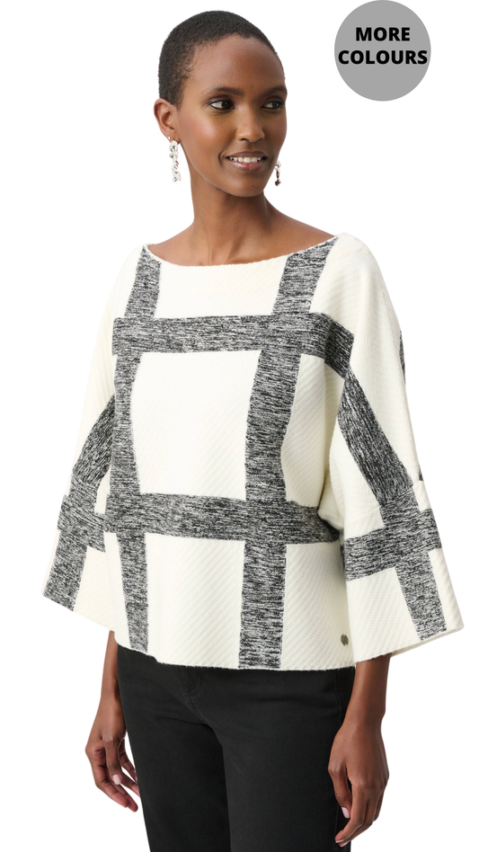 Brushed Viscose & Nylon Plaid Boat-Neck Sweater. Style JR263946