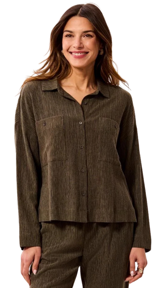 Crinkle Lyocell Long Sleeve Button Front Shirt. Style TR3142O-8503