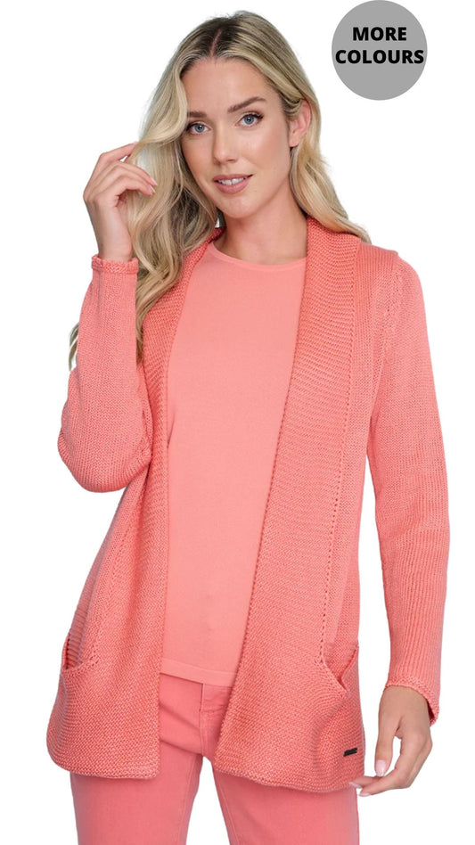 Long Open Front Knit Cardigan. Style PYZE435