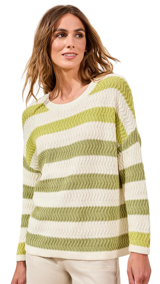 Crew Neck Stripped Drop Shoulder Sweater. Style TR6154O-4632