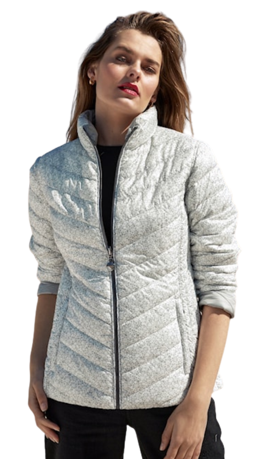 Reversible Floral Print Puffer Zip Front Jacket. Style FR426