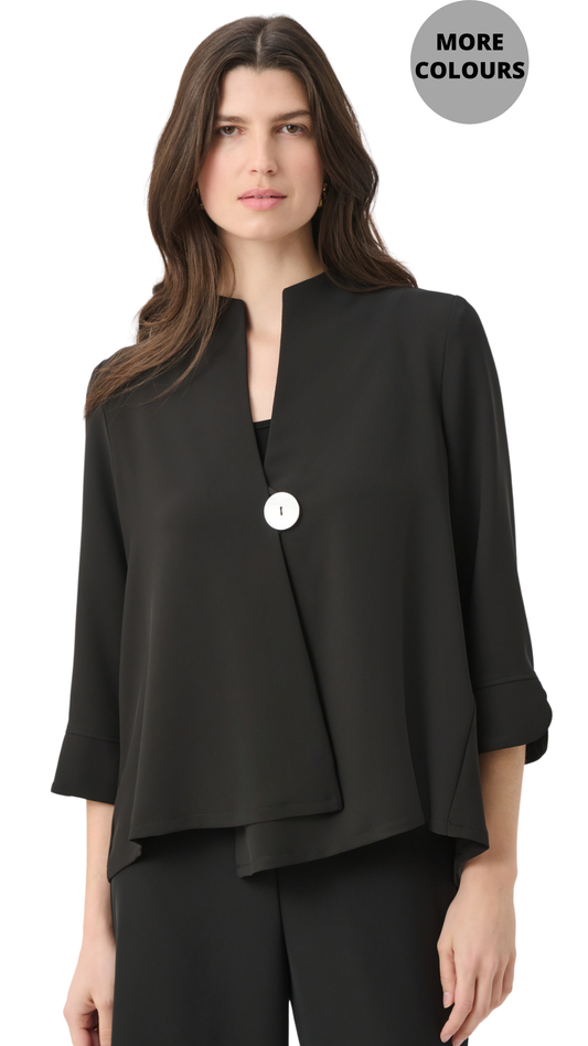 Woven Twill Statement Button Closure Swing Jacket. Style JR262063