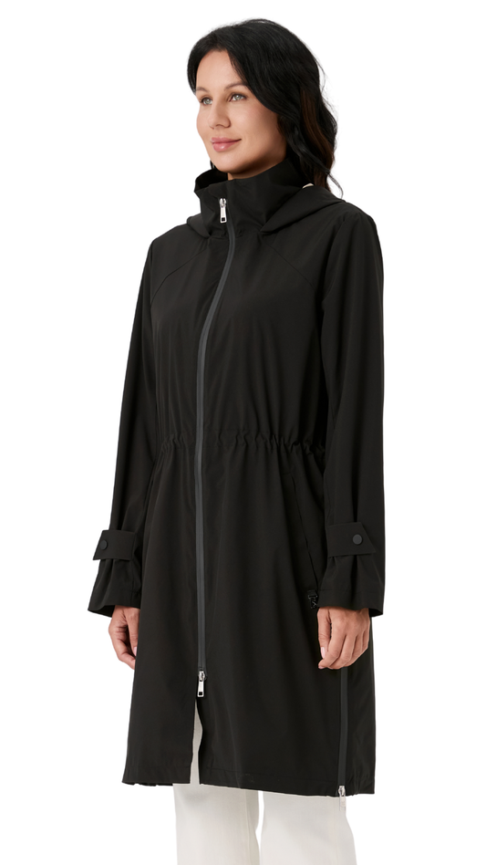 Drawstring Waist Zip Front Hooded Rain Jacket. Style NIKJS6012-001