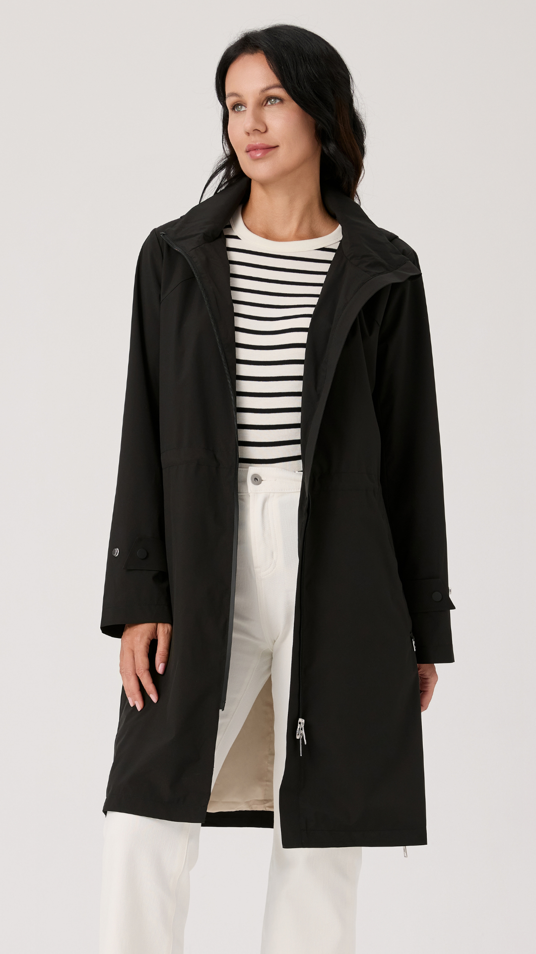 Drawstring Waist Zip Front Hooded Rain Jacket. Style NIKJS6012-001