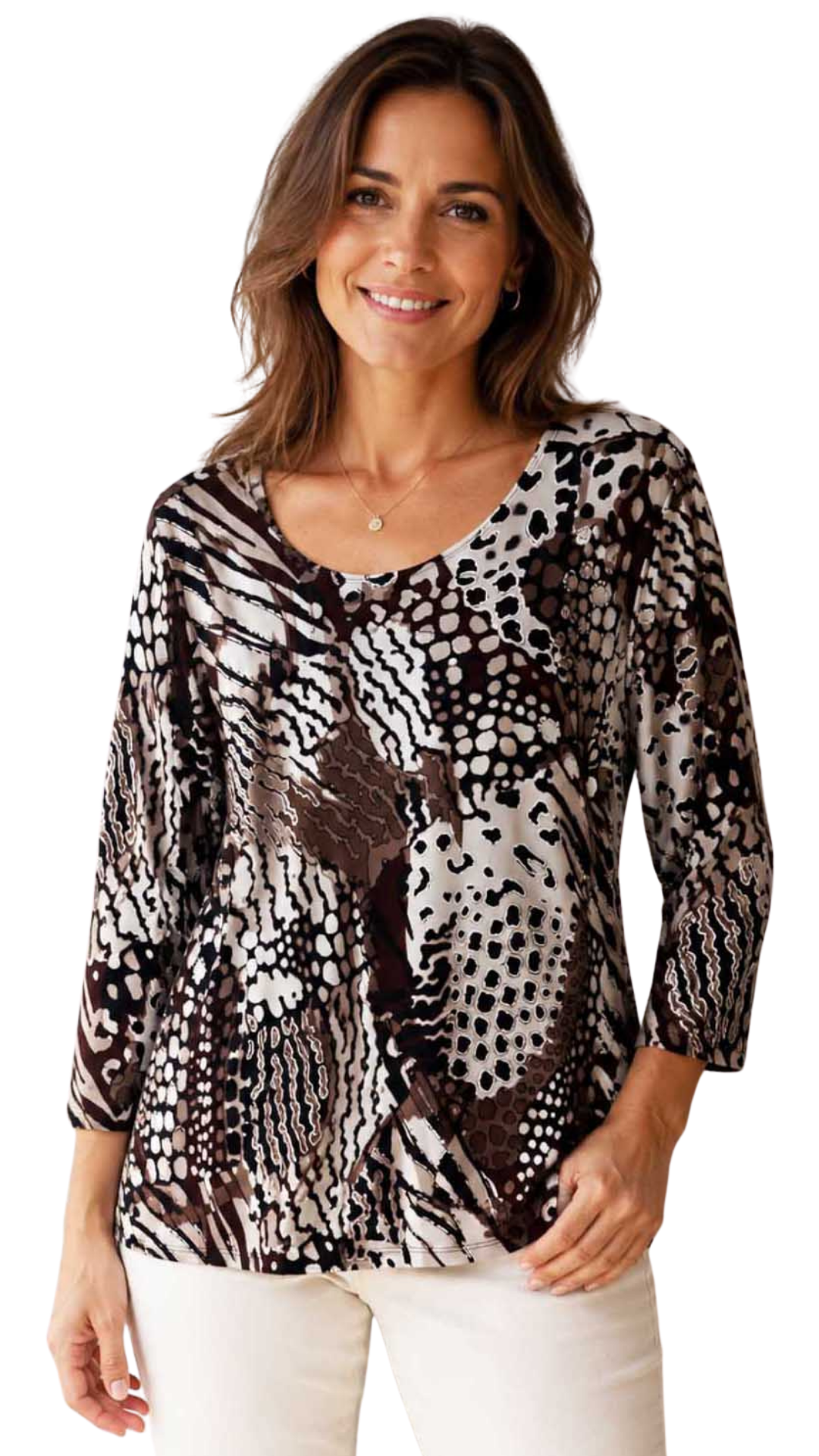 Printed Round Neck 3/4 Sleeve Top. Style JDA4251-8