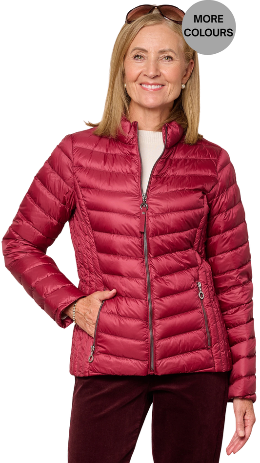 Stand Collar Quilted Puffer Zip Front Jacket. Style FR528-F26