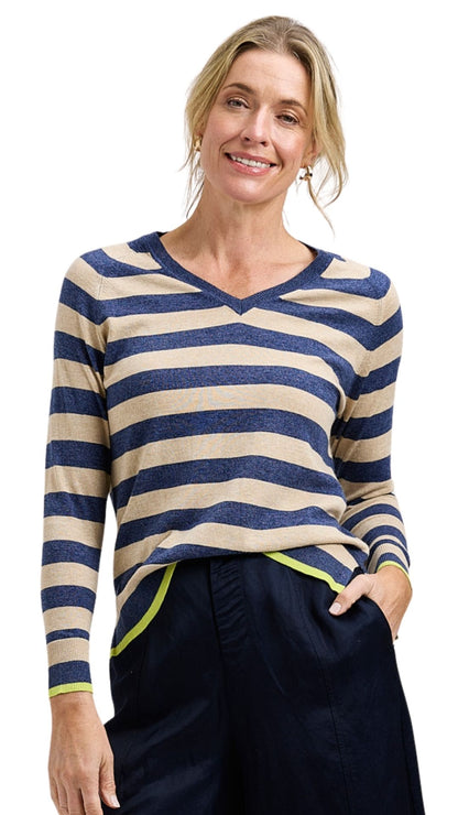 Striped V-Neck Contrast Colour Details Sweatshirt. Style ZKP8407U