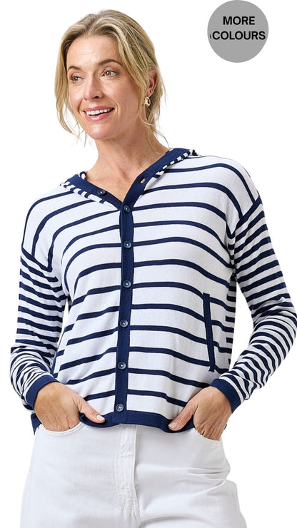 Striped Button Front Hooded Sweater. Style ZKP8409U
