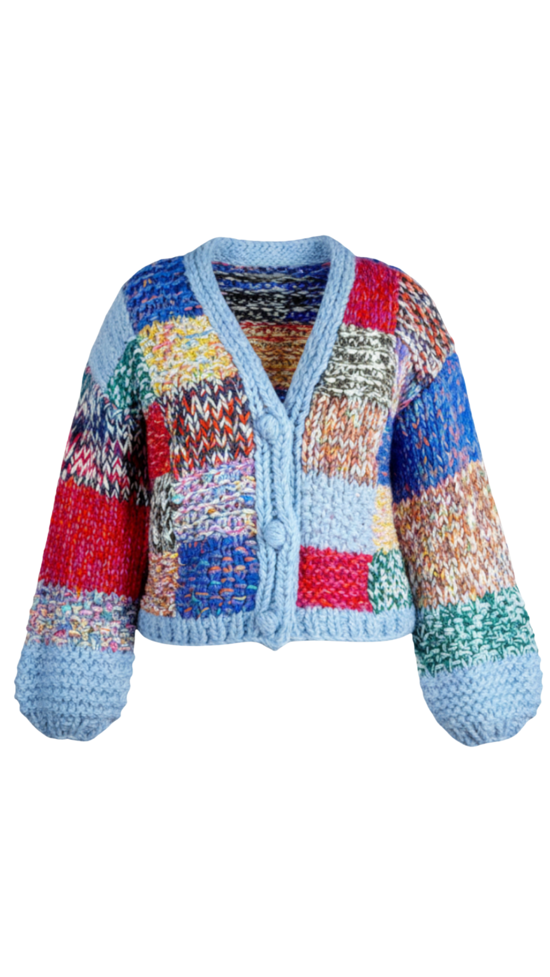Heavy Knit Patch Work Multi Colour Cardigan. Style SHNP5932