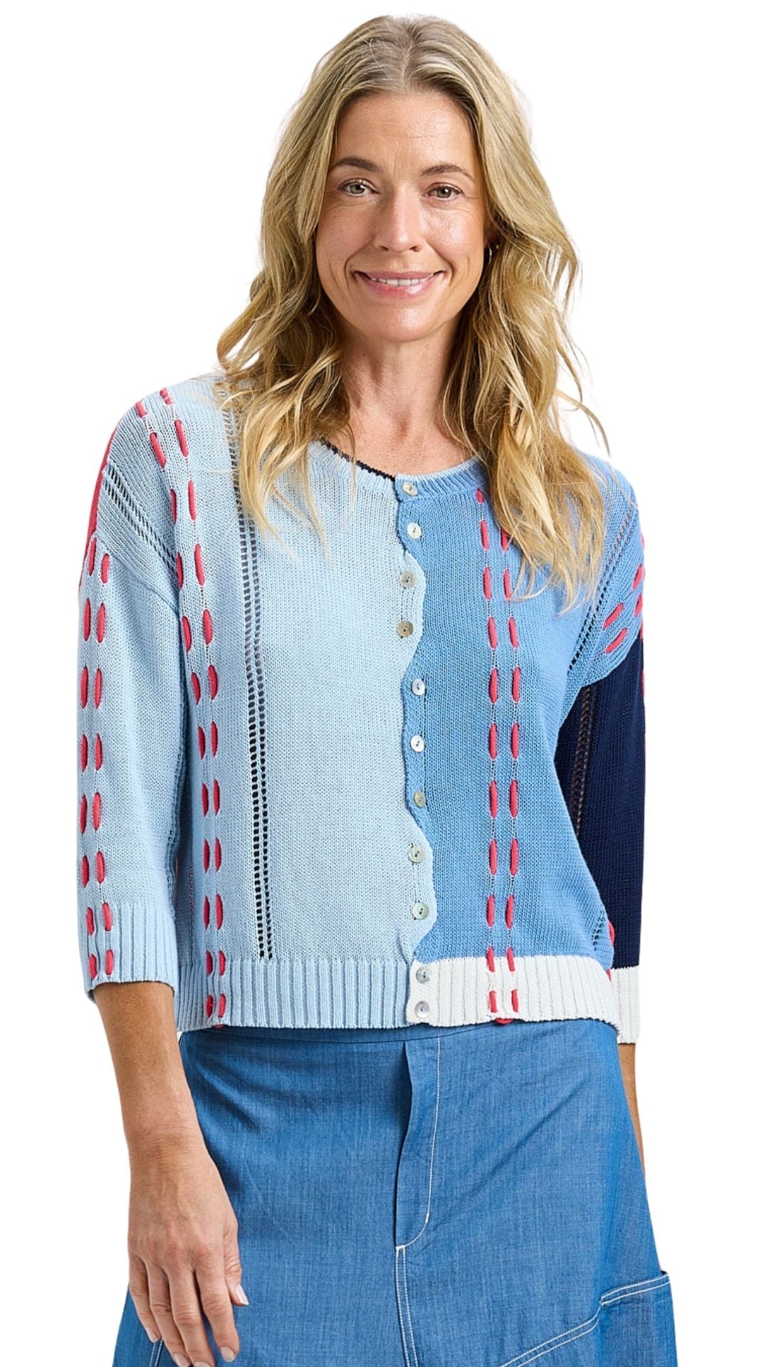 Colour Block Panel Multi Details Cardigan. Style ZKP8421U